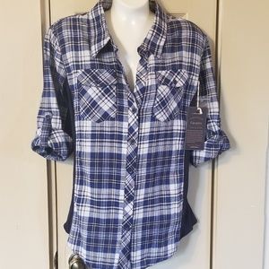 Cavalini Blue Plaid Button Down NWT